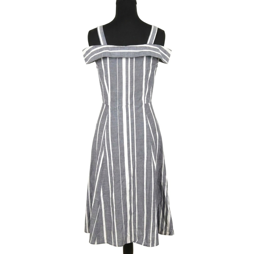 ASOS Blue White Striped Cotton Button Front Midi Dress Nautical Size 2 NWOT - Picture 3 of 8